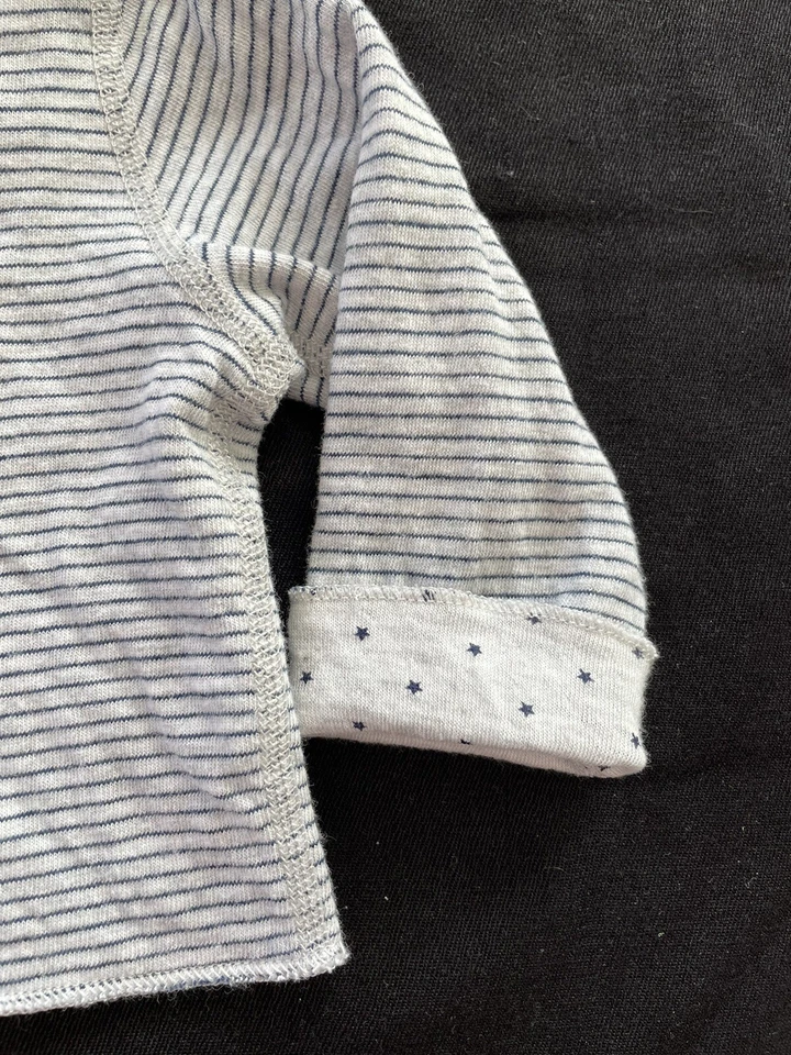 Petit Bateau EUC Grey/Black Stars/Stripes Cotton/Modal Snap Top & Pants-6Mos - Image 3 of 4