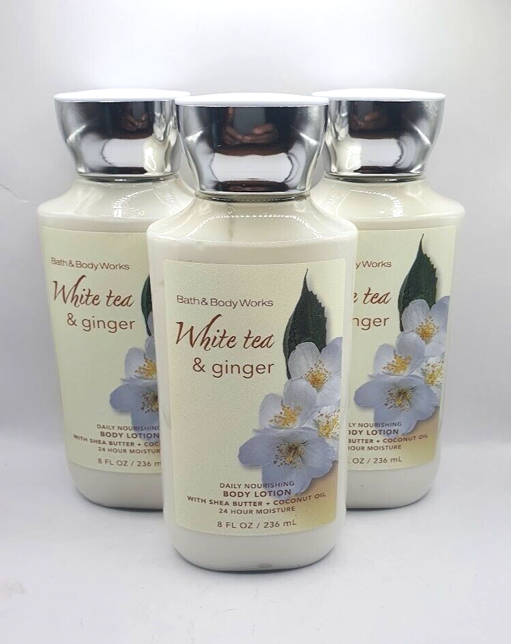 BATH AND BODY WORKS WHITE TEA & GINGER BODY LOTION 8 FL OZ (SET OF 3