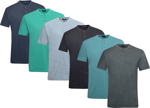 Mens Henley T-shirt Plain Short Sleeve 