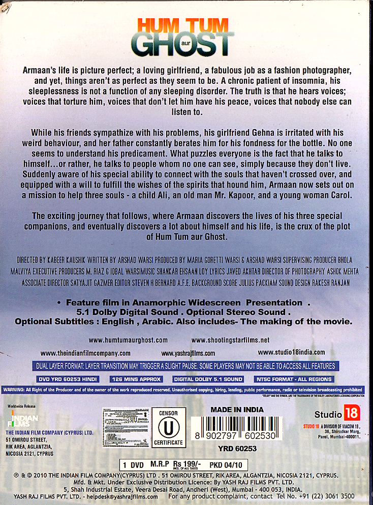 HUM TUM AUR GHOST YRF Bollywood DVD Arshad Warsi, Dia Mirza