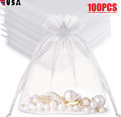 100Pcs White Drawstring Organza Gift Bags Wedding Party Favor Jewelry Pouches US