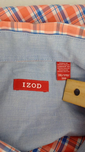 Izod Men's Size 3XL Orange Blue Plaid button Up Long Sleeve Dress Shirt - Picture 4 of 10