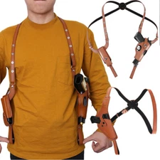 Brown Leather Tactical Shoulder Underarm Gun Holster Pistol Concealed Universal