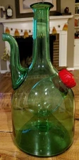 Vintage Hand-blown Italian Green Wine Chiller Bottle Decanter with Ice Chamber