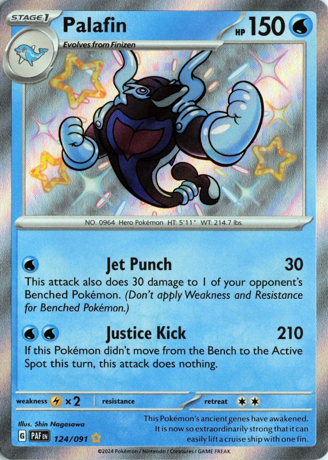 Pokémon TCG Shiny Palafin 124/091 Paldean Fates Holo Rare NM