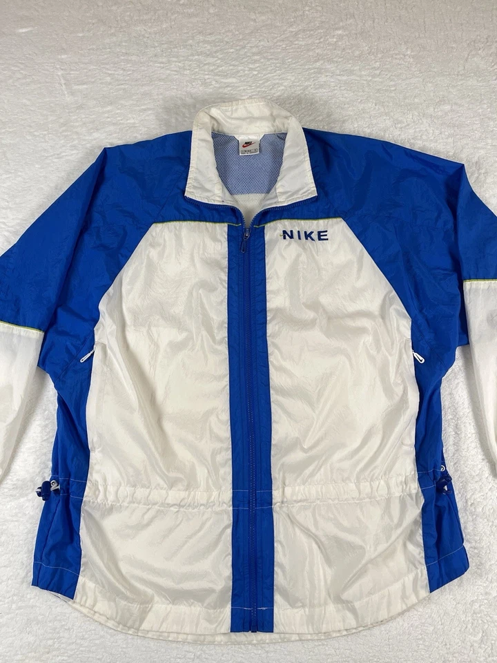 Chaqueta cortavientos Nike Vintage Y2K cremallera completa bloques de color blanco azul para mujer L Foto 2 de 4
