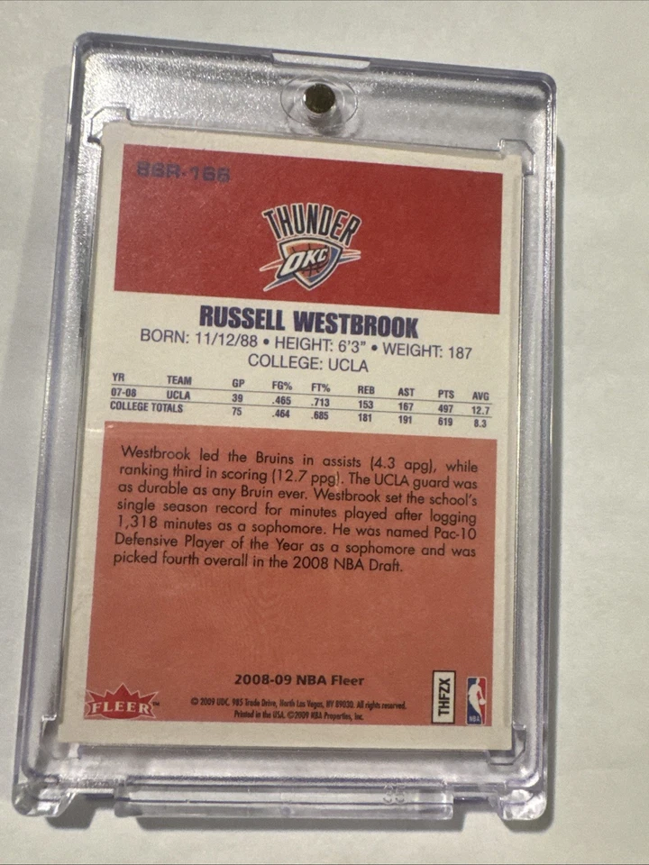 2008-09 Fleer Russell Westbrook #86R-166 状况完好 10 级 — 第 2/2 张图片