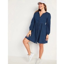 Old Navy Women chambray Denim Mini Dress Sz Small Button Front Babydoll Blue