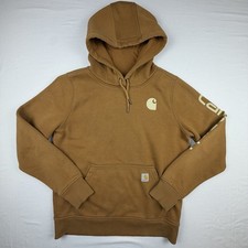 Carhartt Womens Small Relaxed Fit Hoodie Brown Logo Sleeve Pullover Workwear