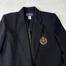 Vintage Herman Geist Crest Blazer Womens 12 Navy 100% Wool Office Business Gold