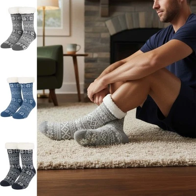 G5 APPAREL Mens Thermal Fleece Slipper Socks Winter Warm Fur Lined Non-Slip Lounge Socks