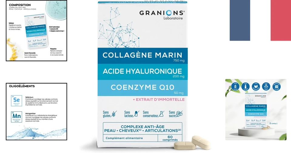 GRANIONS COLLAGENE MARIN ACIDE HYALURONIQUE 2 COMPRIMES 06/2027 ANTI AGE