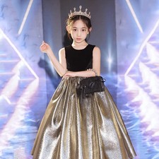 Kids Girls Ball Gown Long dress Sleeveless Princess Show Wedding Frock 71191