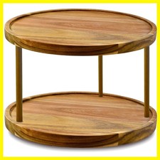 10" Two-Tier Acacia Wood Lazy Susan Organizer Kitchen Turntable for Cabinet P...