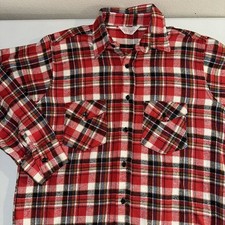 Vintage 70s 80s Frostproof Red Plaid Flannel Shirt Made In USA Size Large