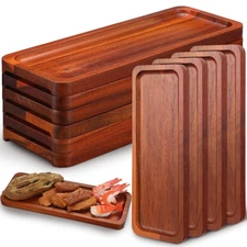 10 Pack Solid Wood Serving Trays Acacia Wooden Server Platter Rectangular Cha...