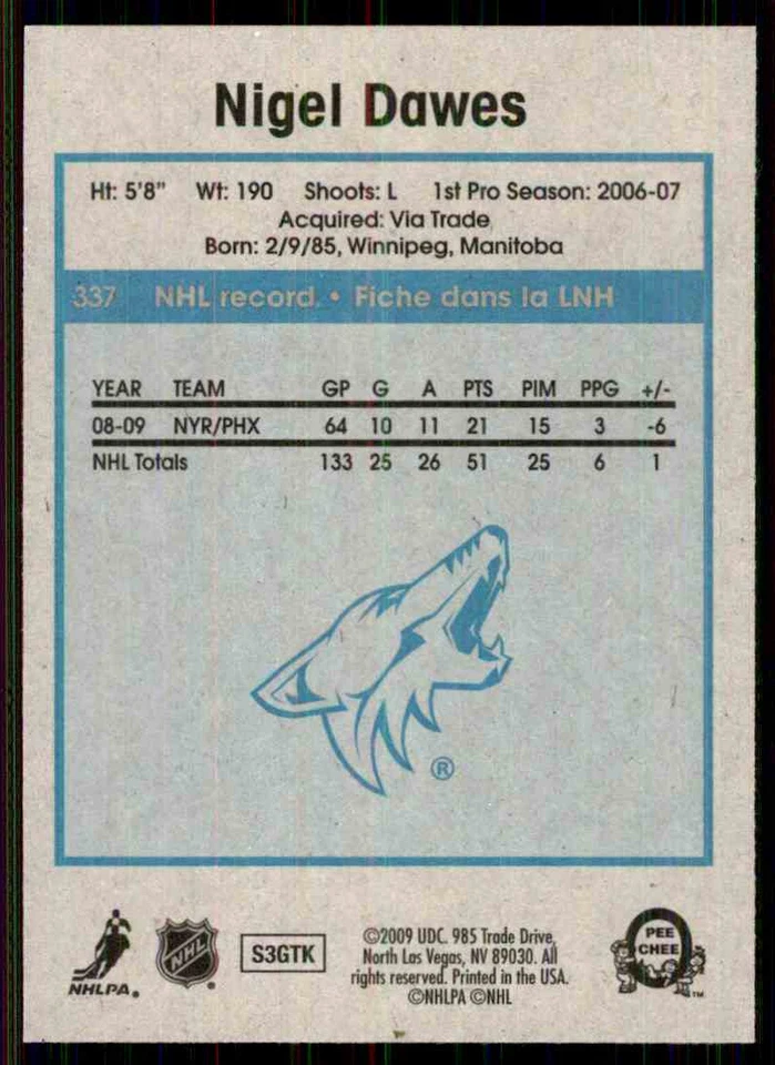 2009-10 O-PEE-CHEE RETRO NIGEL DAWES #337 - Image 2 of 2