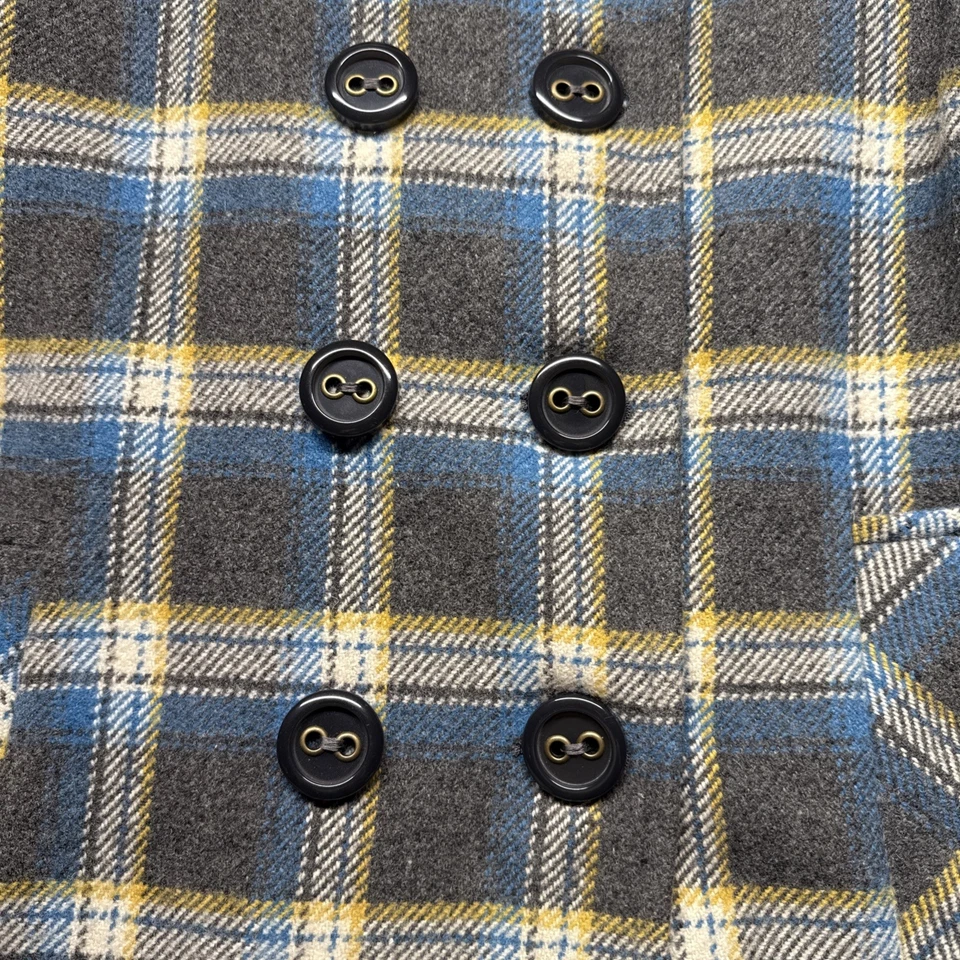 Chaqueta chaquetón Aeropostale para mujer L gris azul mezcla de lana a cuadros doble pecho Foto 3 de 4