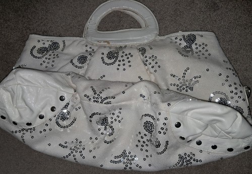 Outgoing Summer Sparkling Sequin Bag With Shoulder Large Strap. White/cream - Picture 3 of 4