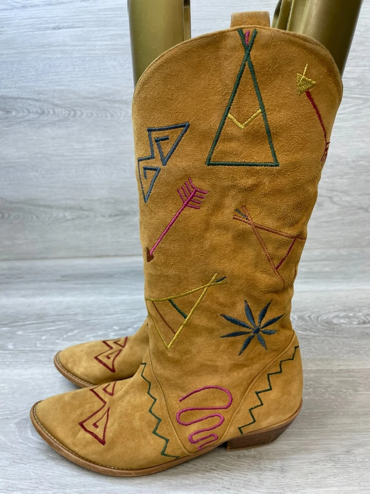 Женские коричневые кожаные ковбойские сапоги Nina 6,5 до середины икры на блочном каблуке комфортные - Изображение 3 из 4