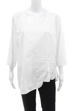 Tulip Womens Gathered Detail Long Sleeves Blouse White Cotton Size Extra Large