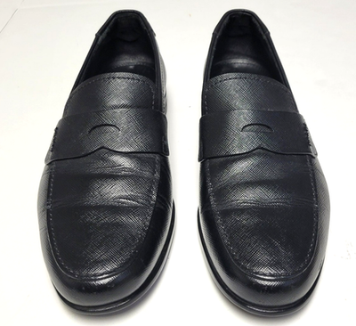 Prada Black Textured Leather Penny Loafers Prada Penny Loafer - Nero | Editorialist main image 2