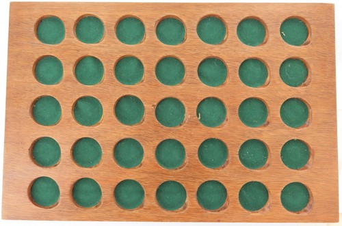 35 Felt Lined Slot Large Wooden Coin Holder. 27mm slots with Lifting Corners