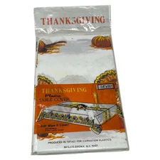 Vintage Carnation Plastics Thanksgiving Turkey  Plastic Table Cover Holiday
