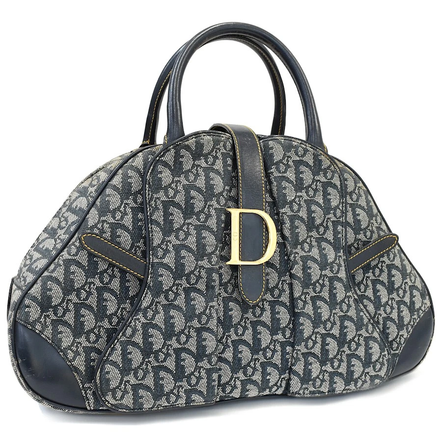 Sac à main bowler double selle Dior Trotter bleu marine jacquard T00R