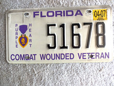 GENUINE FLORIDA LICENSE PLATE COMBAT WOUNDED ...