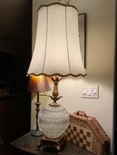 Lg 41” Hollywood Regency, Gilded Age, Lighted Crystal Globe Lamp, Stunning VTG