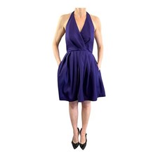 Halston Heritage Size 2 8 XS S Purple Cotton Silk Blend Halter Neck Dress