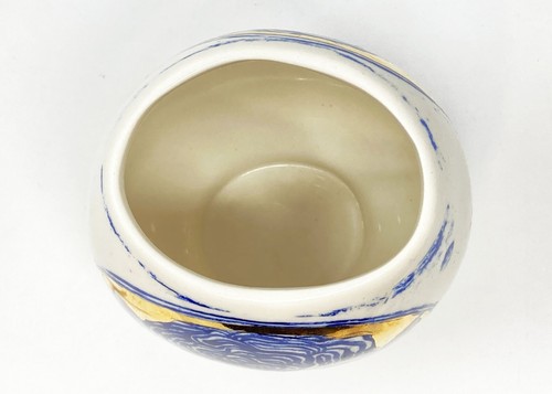 Ryan Hoffman Anthropologie Pedestal Vase Gold Blue Floral Rose MMXIV 5.5in - Picture 5 of 6