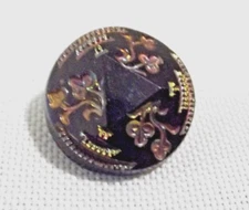 Antique Faceted Black Glass Button - Clovers in Multi-Lusters (3916)
