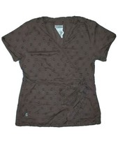 Urbane Scrubs Women's Mock Wrap Scrub Top Size M Brown Embroidered Circles