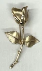 Vintage Gold Tone Single Rose Women's Brooch Pin Leaves & Thorns 3 Inches