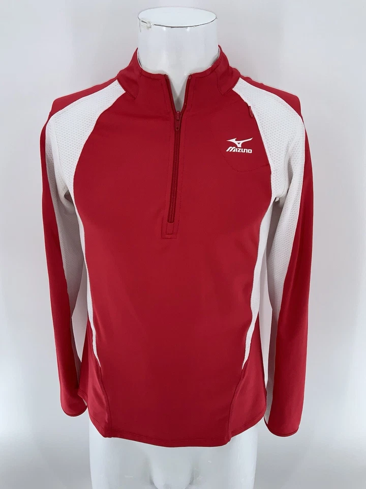 Mizuno DryLite Running Pullover 1/4 Zip M Women Red White Polyester YGI V4-193 - Image 2 of 4