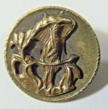 1800s antique collector gold tone metal bird nature motif picture button 51586
