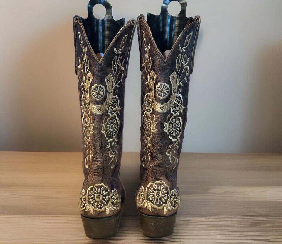 OLD GRINGO Western Wmn Boot 8.5 Lucky Horseshoe Swz Cristal Marrón Cuero Vaquera Foto 4 de 4
