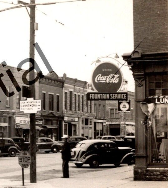 Real Photo Main St Stores 40s Cars CocaCola Chateaugay NY New York RP