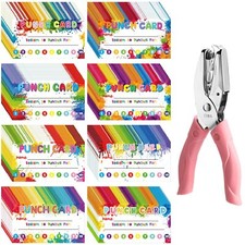200 Pieces Reward Punch Cards with Hole Puncher 3.5 x 2 inch Incentive Loyalt...