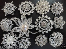12 pcs vintage style Lot rhinestone crystal brooch bridal wedding bouquet kit