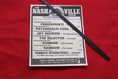 JOY DIVISION THE DISTRACTIONS THE NASHVILLE LONDON 1979 VINTAGE GIG ADVERT
