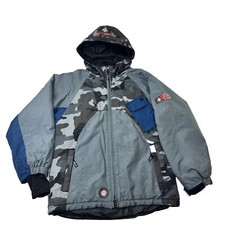 90s World Industries Snowboarding Ski Blue Camo Jacket Zip Up Hooded Kids Small