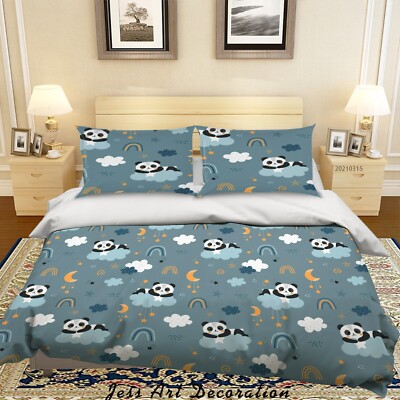 3D Cartoon Panda Clouds Rainbow Moon Quilt Cover Set Bedding Sets Pillowcases 64