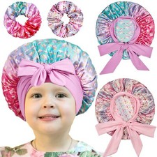 2 PCS Kids Satin Bonnets for Girls with Scrunchies Silk Sleep Cap for Curly