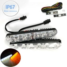Universal Grille Bumper DRL 6 LED Flow Motion Turn Signal Running Fog Light Bar