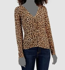 $45 INC International Concepts Womens Brown Animal Print Ruched Front Top Size S