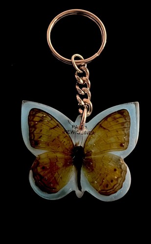 Vintage Acrylic Monarch Butterfly Photo Commemorative Keychain Papua New Guinea