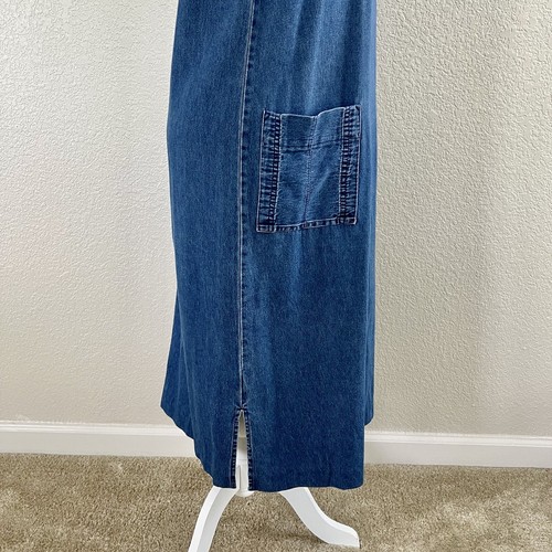 Erika Small Denim Long Midi Dress Modest Sleeveless Floral Embroidery Cotton Vtg - Picture 6 of 13